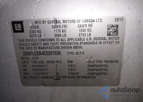 2012 Chevrolet Equinox Ls from USA, damaged, VIN 2GNFLCEK4C6267836